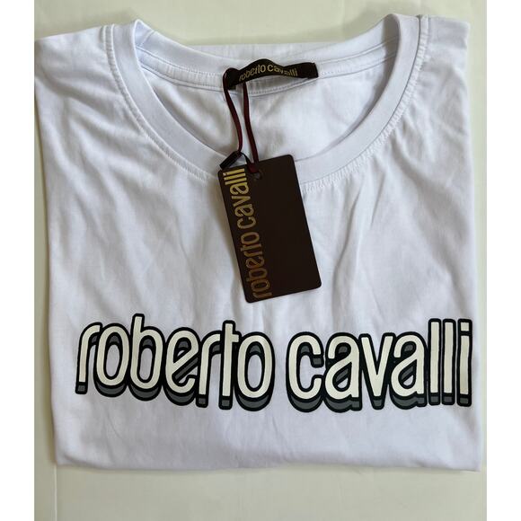 Roberto Cavalli Designer Graphic Logo T-shirt Cotton Size 2XL NWT - Picture 5 of 16
